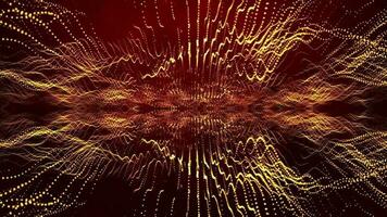 3D abstract digital technology animated orange-red light particles on red background. video