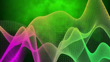 3D abstract digital technology animated multicolor light particles on green background. video