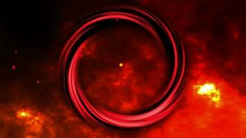 3d astratto digitale tecnologia animato cerchio rosso leggero su rosso Fumo sfondo. video