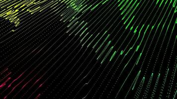 3D abstract digital technology animated multicolor light particles on black background. video