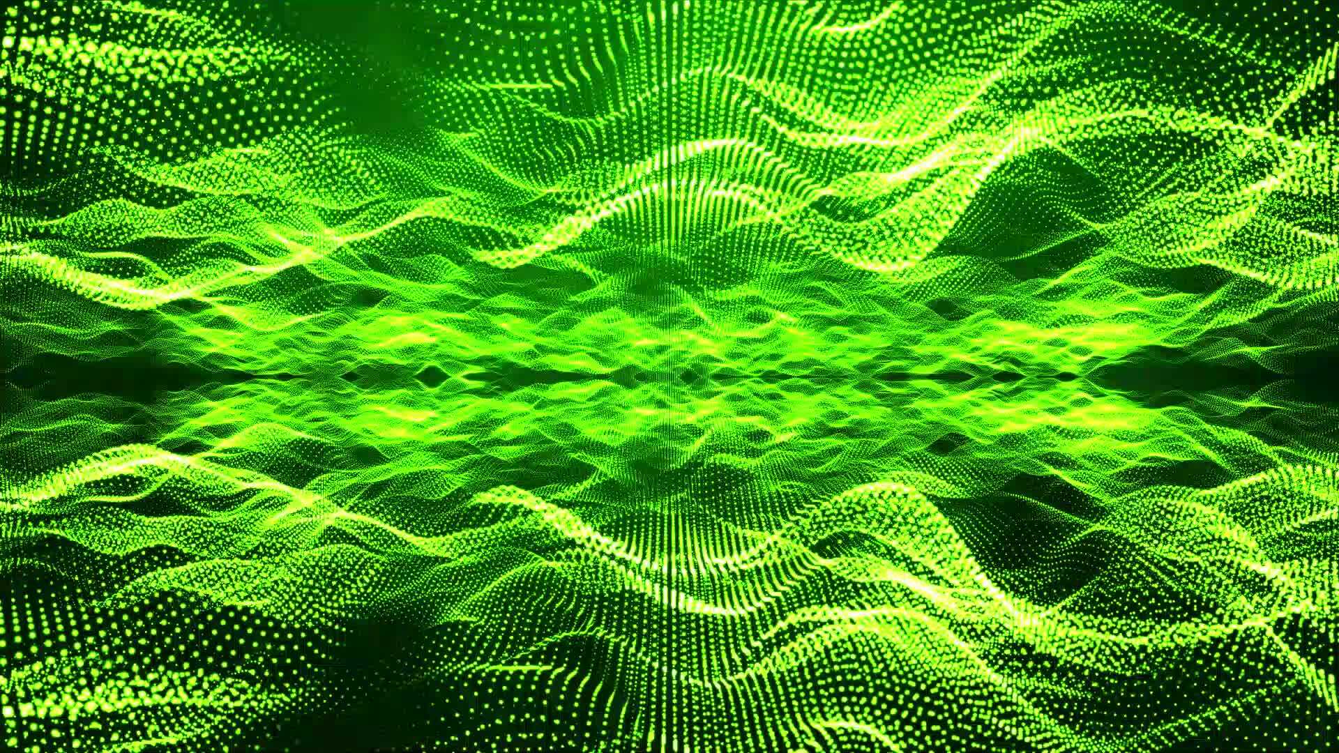 3D abstract digital technology animated green light particles on green