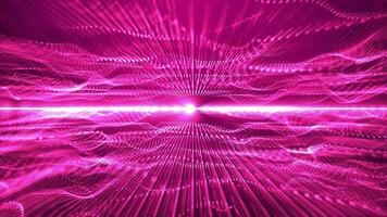 3D abstract digital technology animated pink light particles on pink background. video