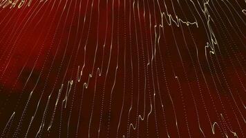 3D abstract digital technology animated orange-yellow light particles on red background. video