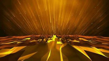 3D abstract digital technology animated stone orange-yellow light particles on orange gradient background video