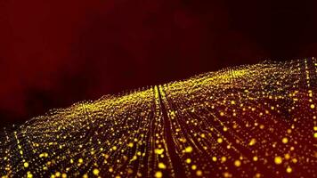 3D Abstract yellow-orange light particles audio waveform on red background .Audio Spectrum Dancing ,Sound Wave Animation video