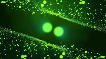 3D abstract digital technology animated green light particles on green background. video