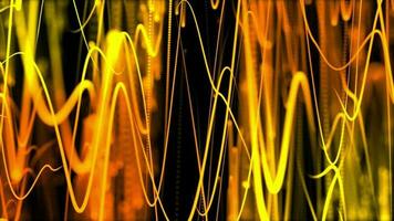 3D abstract digital technology animated yellow-orange light particles on black background. video