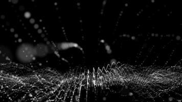 3D abstract digital technology animated white light particles on black background. video