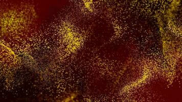 3D abstract digital technology animated yellow-orange light particles on red background. video