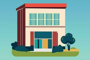 School with a green lawn. Icon. Flat vector illustration isolated on Any color of the background, School building in flat style. Modern school, college building. Vector illustration