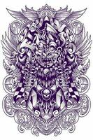 Balinese Barong line art illustrations combined with Japanese Samurai vector