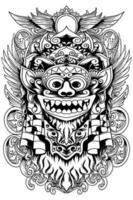 Vector image of batik and Barong mask with black and white style