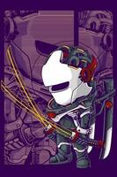 Cyborg chibi Samurai full vector astronaut special for t-shirt print