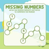 Missing numbers. Write the answer correctly. Educational printable math worksheet. Count and write activity. Counting practice. Vector file.