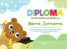 Cute diploma certificate template for preschool, kindergarten or primary school student.  Vector file.