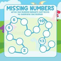 Missing numbers. Write the answer correctly. Educational printable math worksheet. Count and write activity. Counting practice. Vector file.