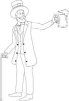 Leprechaun man character holding beer mug in line art. vector