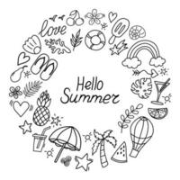 Summer doodles icon set in round. Hello Summer. vector