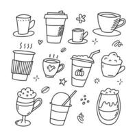 Collection of hand-drawn pictures of coffee cups.Doodle set vector