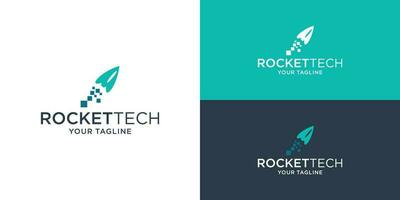 modern pixel rocket logo vector. symbol icon of software technology digital template vector