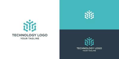 resumen tecnología logo con punto concepto. universal tecnología símbolo. esta logo es adecuado para investigación, ciencia, médico, logotipo, tecnología. vector