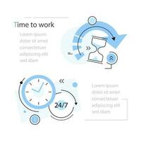 Clock, work hours concept illustration, icon, background and graphics. The illustration is colorful, flat, vector, pixel perfect, suitable for web and print vector