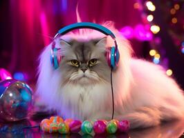 Fashionable cat with an earphone in head. photo