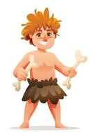 Primitive boy character. Prehistoric stone age cave boy cartoon illustration vector