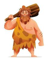 Primitive man character. Prehistoric stone age caveman cartoon illustration vector