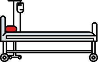 Stretcher Bed with IV Bag Stand icon in flat style. vector