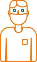 Illustration of Man Wearing Medical Mask icon in orange line art. vector