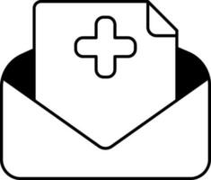 Health Mail or Envelope icon in black outline. vector