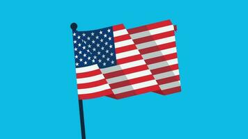 American Flag Waving on the blue background. Happy Independence 4th of July. National Day Celebration. Flat Waving Animated American Flag. video