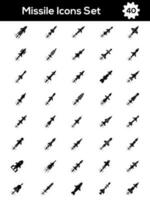 ilustración de glifo misil o cohete icono conjunto en plano estilo. vector
