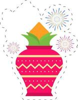 Isolated Kalash Worship Pot Against Fireworks Light Purple Background. vector