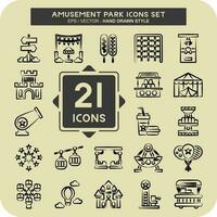 Icon Set Amusement Park. related to Celebration symbol. hand drawn style. simple design editable. simple illustration vector