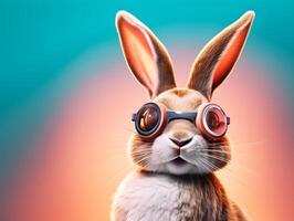 Head and shoulder portrait of adorable rabbit with eyeglasses photo