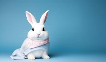 Adorable and cute rabbit with fashionable dressing. photo