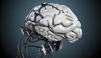 Robotic brain with detailed circuits. Concept of artificial intelligence, brain power or energy. photo