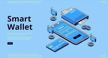 Smart wallet isometric landing page web banner vector