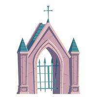 Cemetery gate with metal grid and cross on top vector