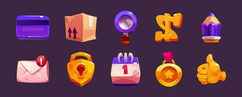 Delivery vector icon set, cartoon game ui element