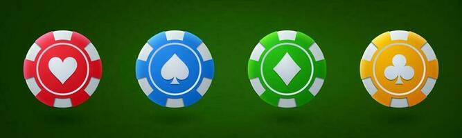 Poker chips, casino game icons vector