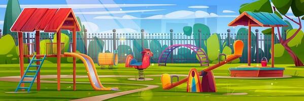 Playground park in kindergarten cartoon landscape vector