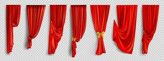 Red window curtains on gray background vector