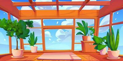 Glass window interior with sky view and wood floor vector