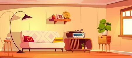 retro estilo vivo habitación interior diseño vector