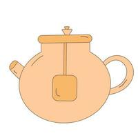 teapot glass yellow tea herb fruit icon element vector