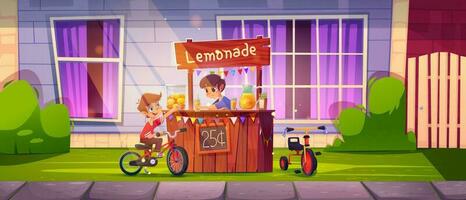 limonada rebaja estar con niño y bicicleta dibujos animados vector