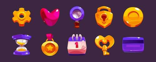 Cartoon game interface icon with heart and key ui vector